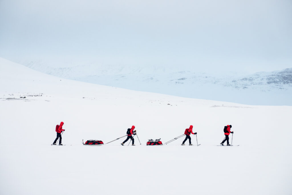Ski-ing through the Arctic on Day 2.   (Photo by Brodie Hood/Comic Relief)